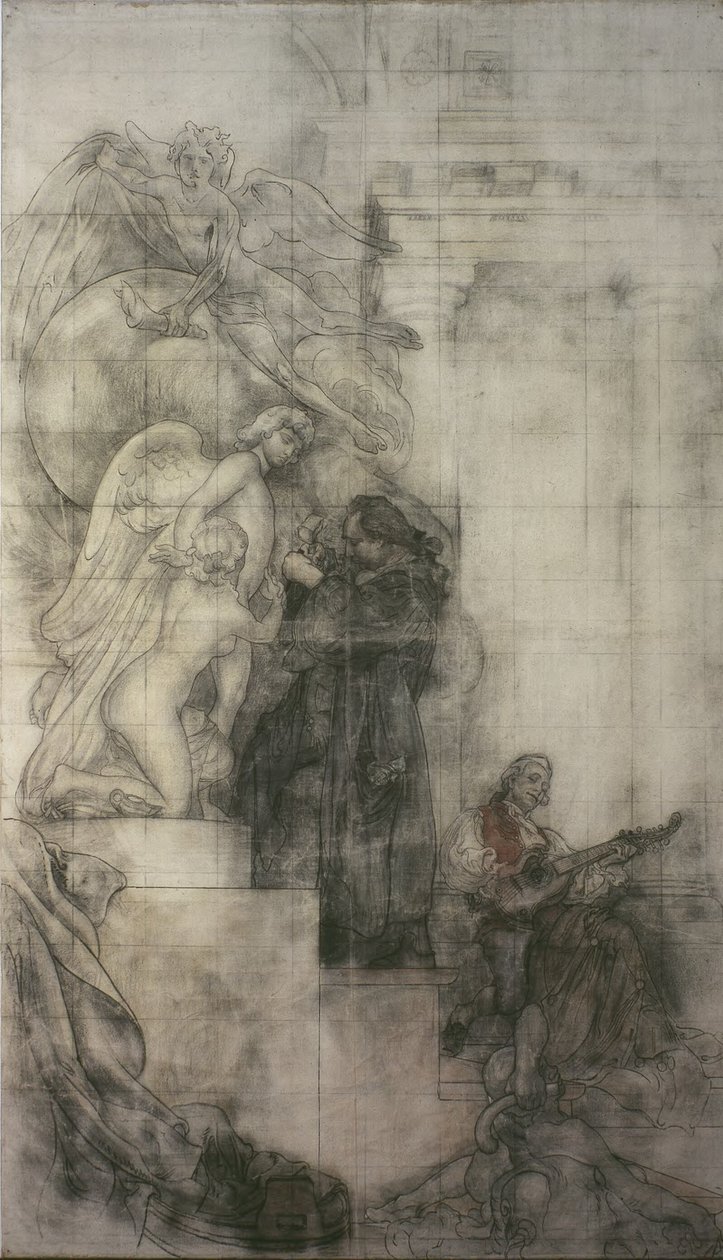 Umění sochařství: Carl Michael Bellman v Sergelově ateliéru. Karton k fresce v dolním sále NM od Carl Larsson