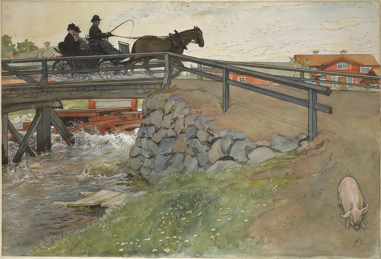 Most. Z díla Domov (26 akvarelů) od Carl Larsson