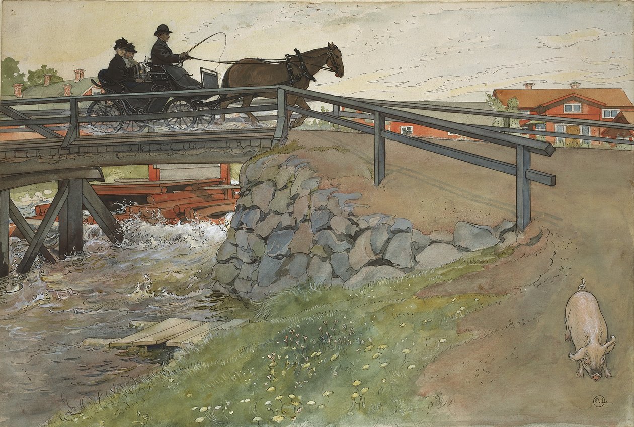 Most, ze série A Home, kolem roku 1895 (wc na papíře) od Carl Larsson