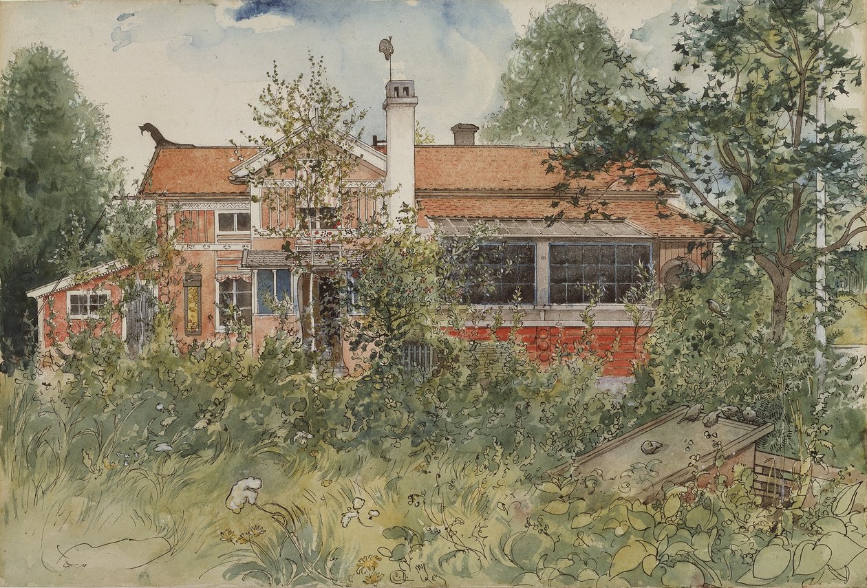Chata, ze série A Home, kolem roku 1895 (wc na papíře) od Carl Larsson