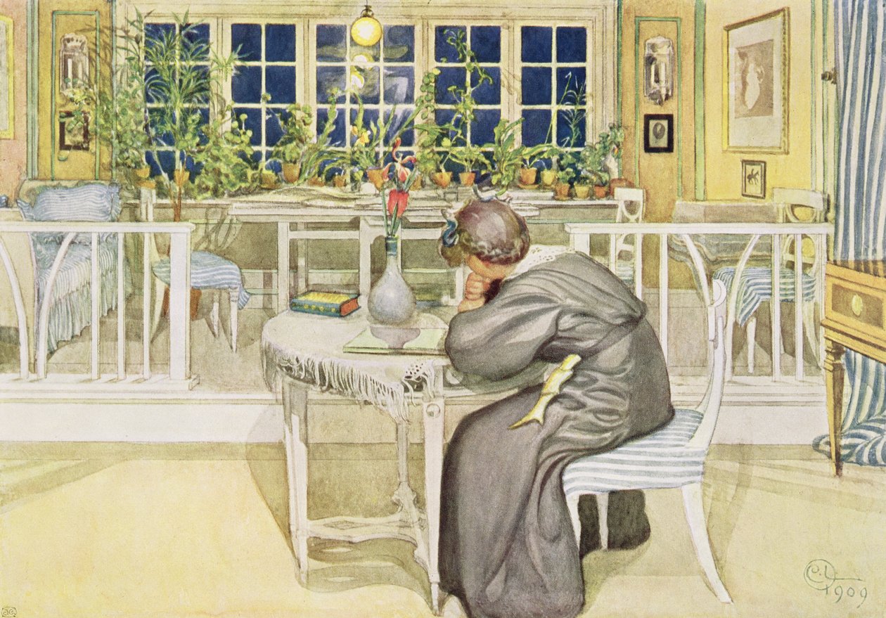 Večer před cestou do Anglie - studovna, hospoda. v "Last Licht Hinten" ("Let in More Light"), 1909 od Carl Larsson