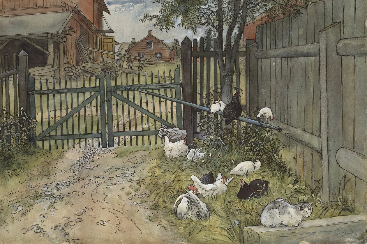 The Gate, ze série A Home, kolem roku 1895 (wc na papíře) od Carl Larsson