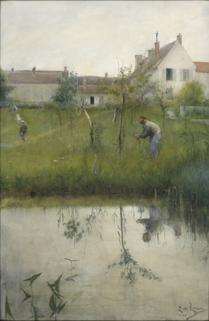 Stařec a zahrada školky od Carl Larsson