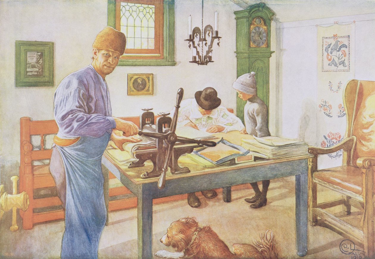 Tiskárna, hospoda. v "Last Licht Hinten" ("Let in More Light"), 1910 od Carl Larsson
