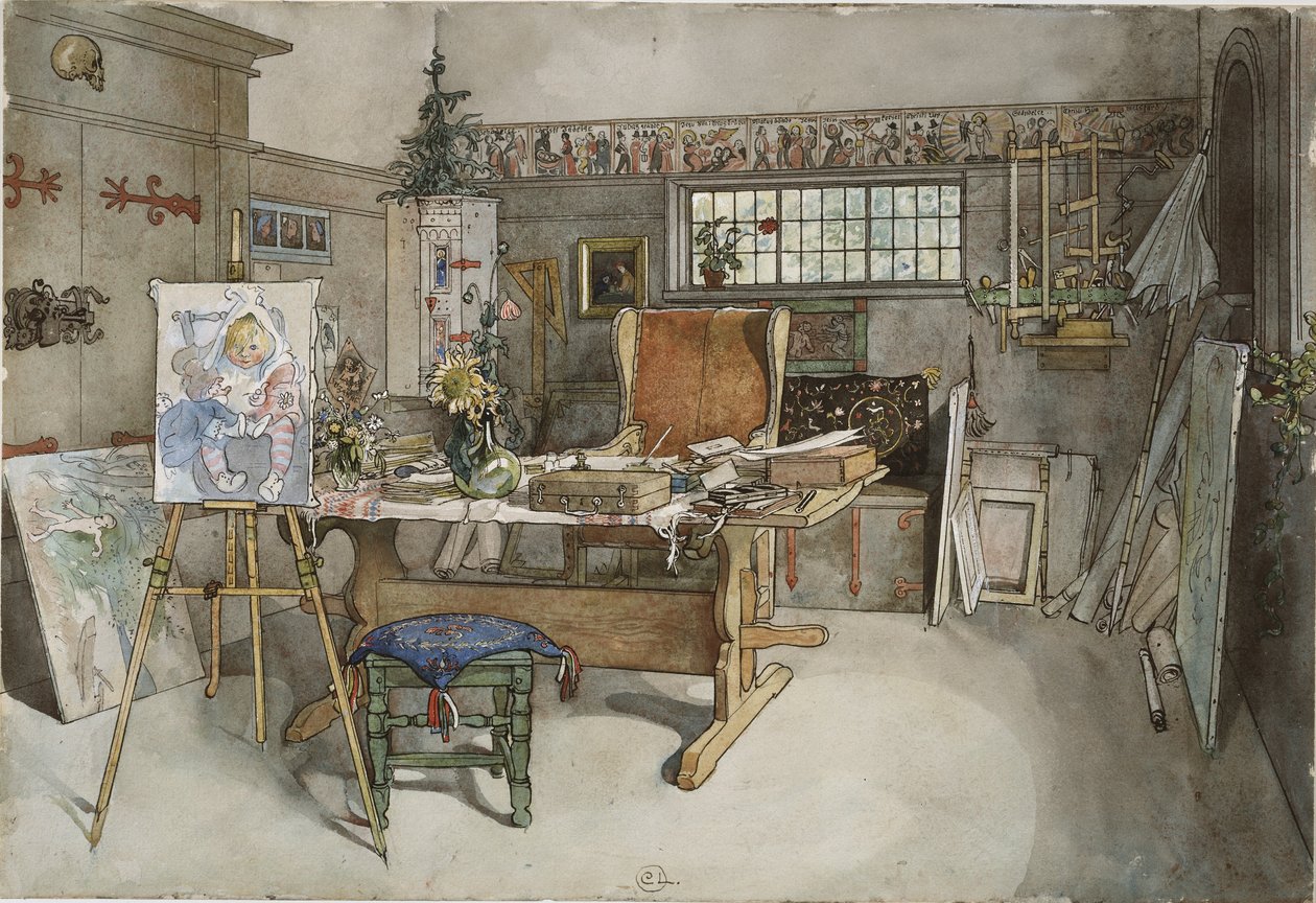 Studio, ze série A Home, kolem roku 1895 (wc na papíře) od Carl Larsson