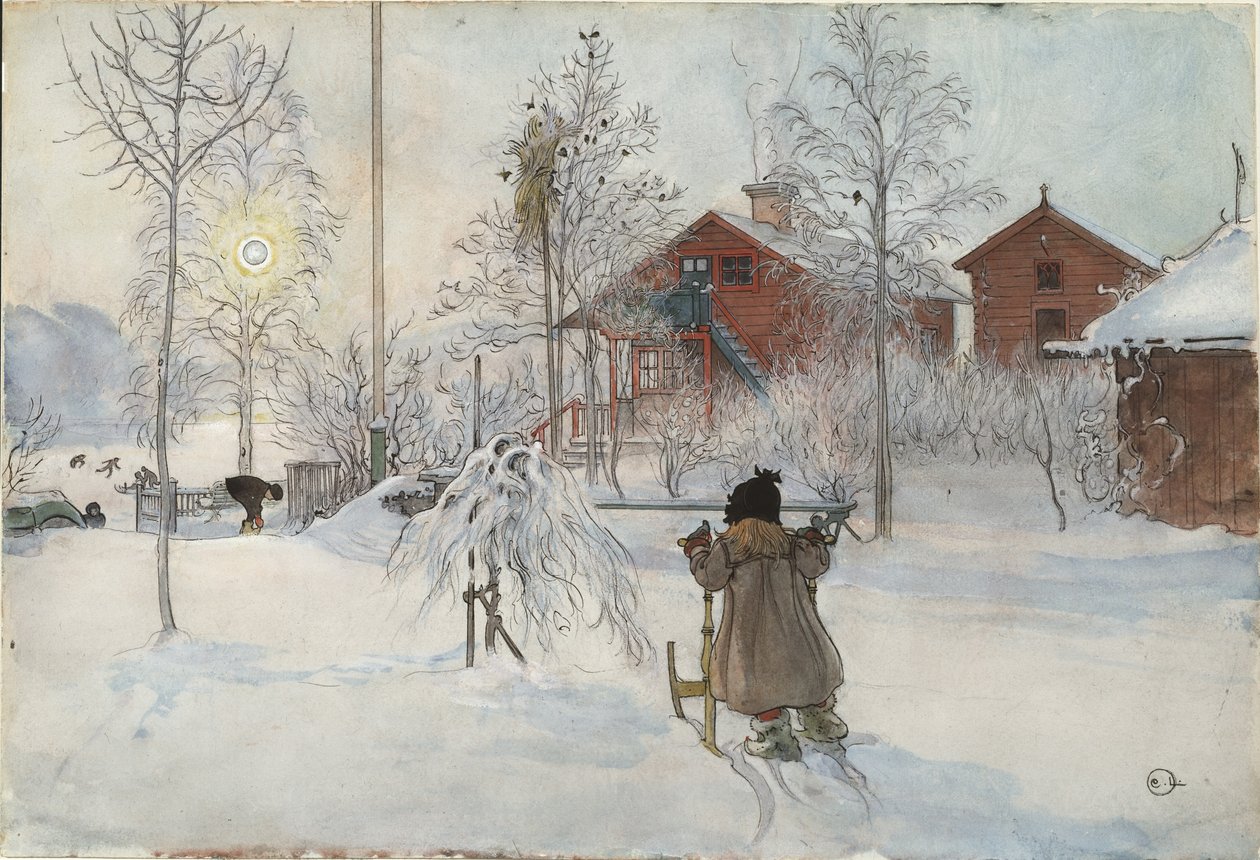 The Yard and Wash-House, ze série A Home, kolem roku 1895 (wc na papíře) od Carl Larsson