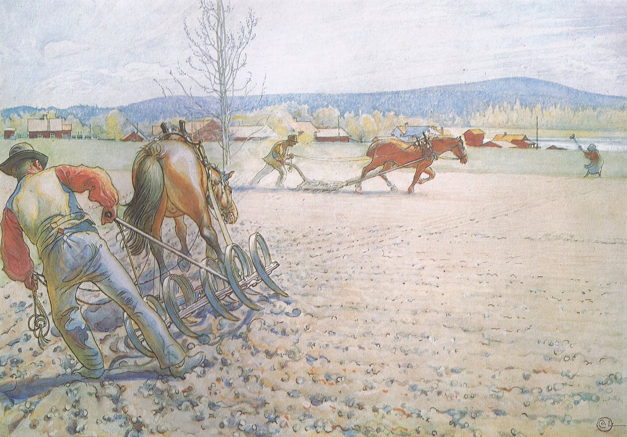 Dva muži se svými bránami metodicky pracovali sem a tam od Carl Larsson