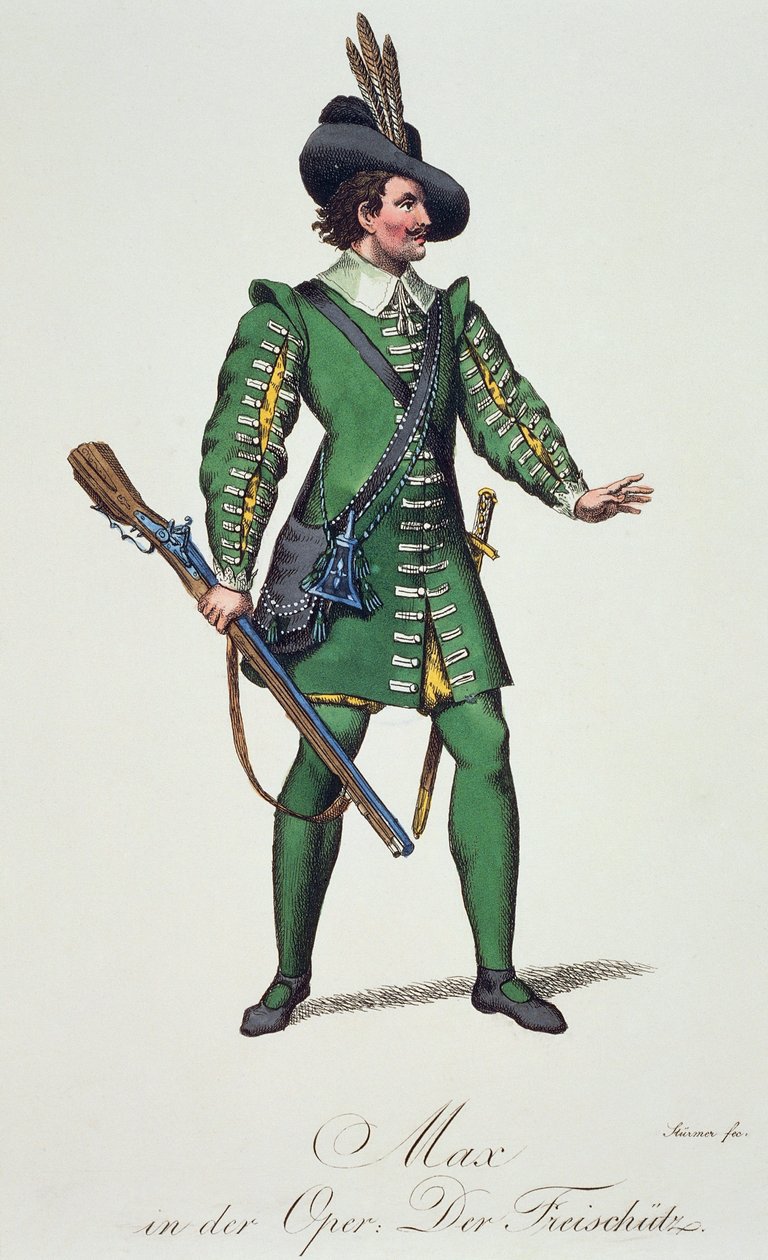Max, náčrt kostýmu pro Der Freischutz (Střelec nebo freeshooter), Carl Maria von Weber (1786-1826) od Carl Maria von Weber