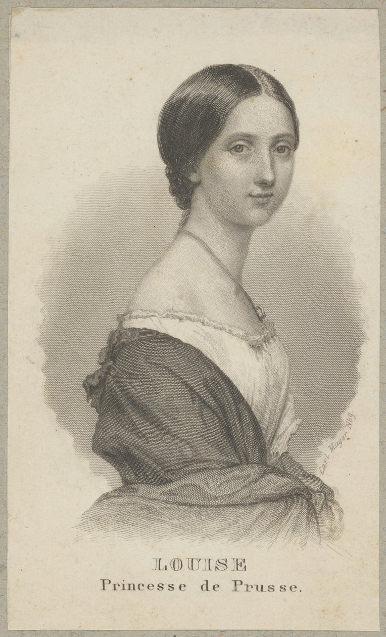 Luisa Pruská (také: Luisa Meklenbursko-Střelická, vlastním jménem Luisa Augusta Vilemína Amálie Meklenbursko-Střelická, 1776 Hannover - 1810 Hohenzieritz) - princezna Meklenbursko-Střelická, pruská královna jako manželka krále Fridricha Viléma III. od Carl Mayer