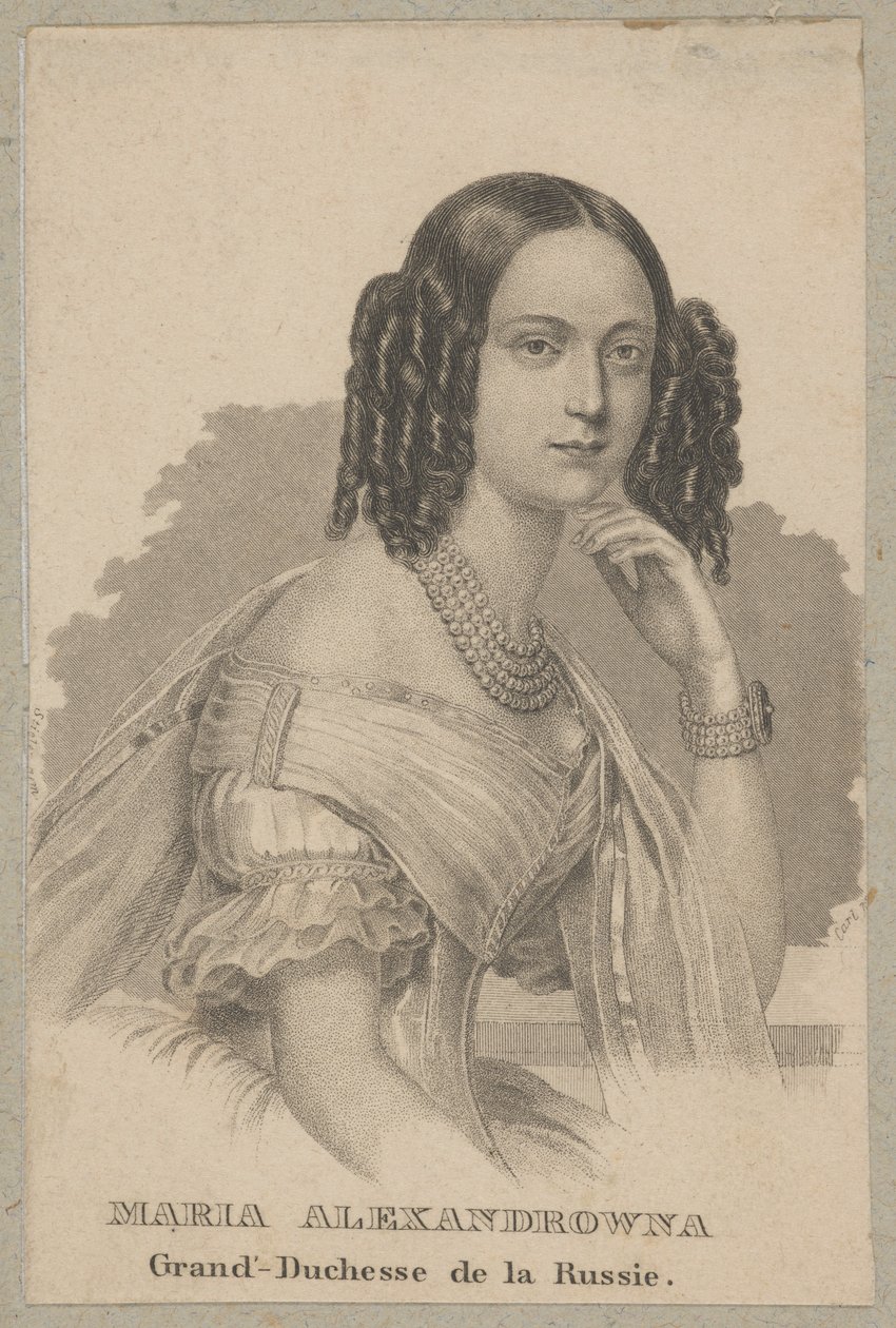 Marie Alexandrovna (rozená jako Maximiliane Wilhelmine Marie Hesensko-Darmstadtská, 1824 Darmstadt - 1880 Petrohrad) - nejmladší dcera Ludvíka II. Hesenského a Vilemíny Bádenské, hesenská princezna, ruská carevna jako manželka cara Alexandra II. od Carl Mayer