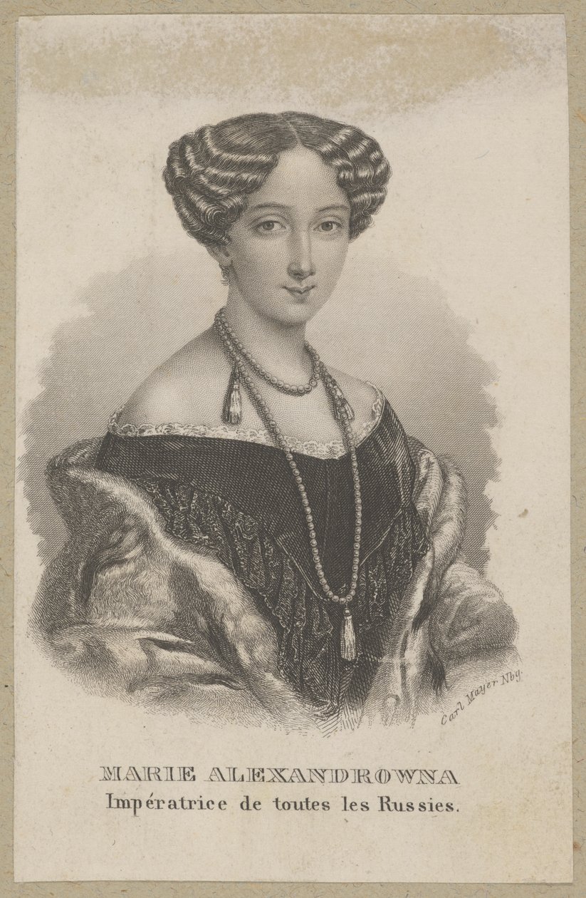 Marie Alexandrovna (rozená Maximiliana Wilhelmina Maria Hesensko-Darmstadtská, 1824 Darmstadt - 1880 Petrohrad) - nejmladší dcera Ludvíka II. Hesenského a Vilemíny Bádenské, hesenská princezna, ruská císařovna jako manželka cara Alexandra II. od Carl Mayer