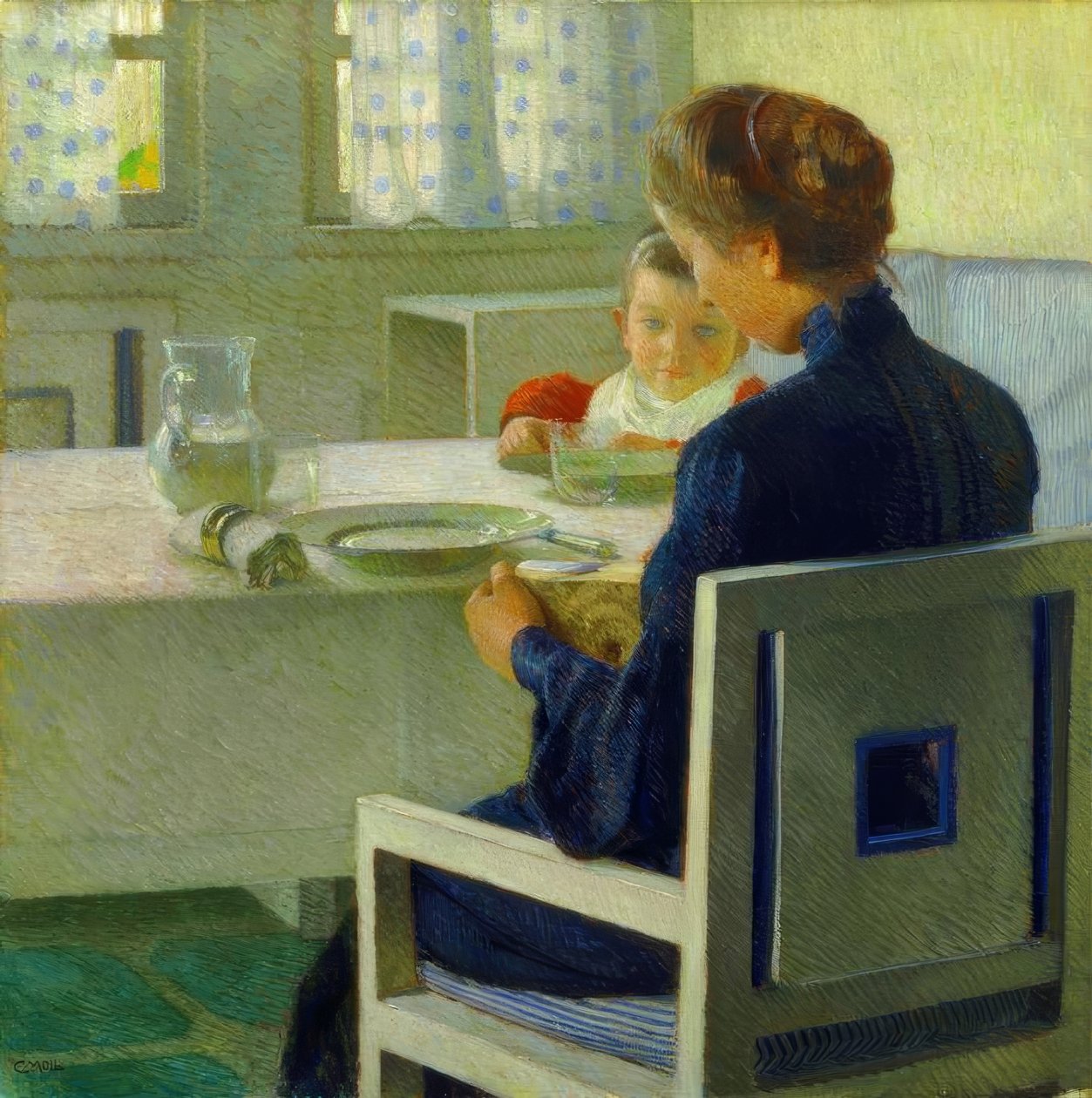 Matka a dítě u stolu. Carl Moll od Carl Moll