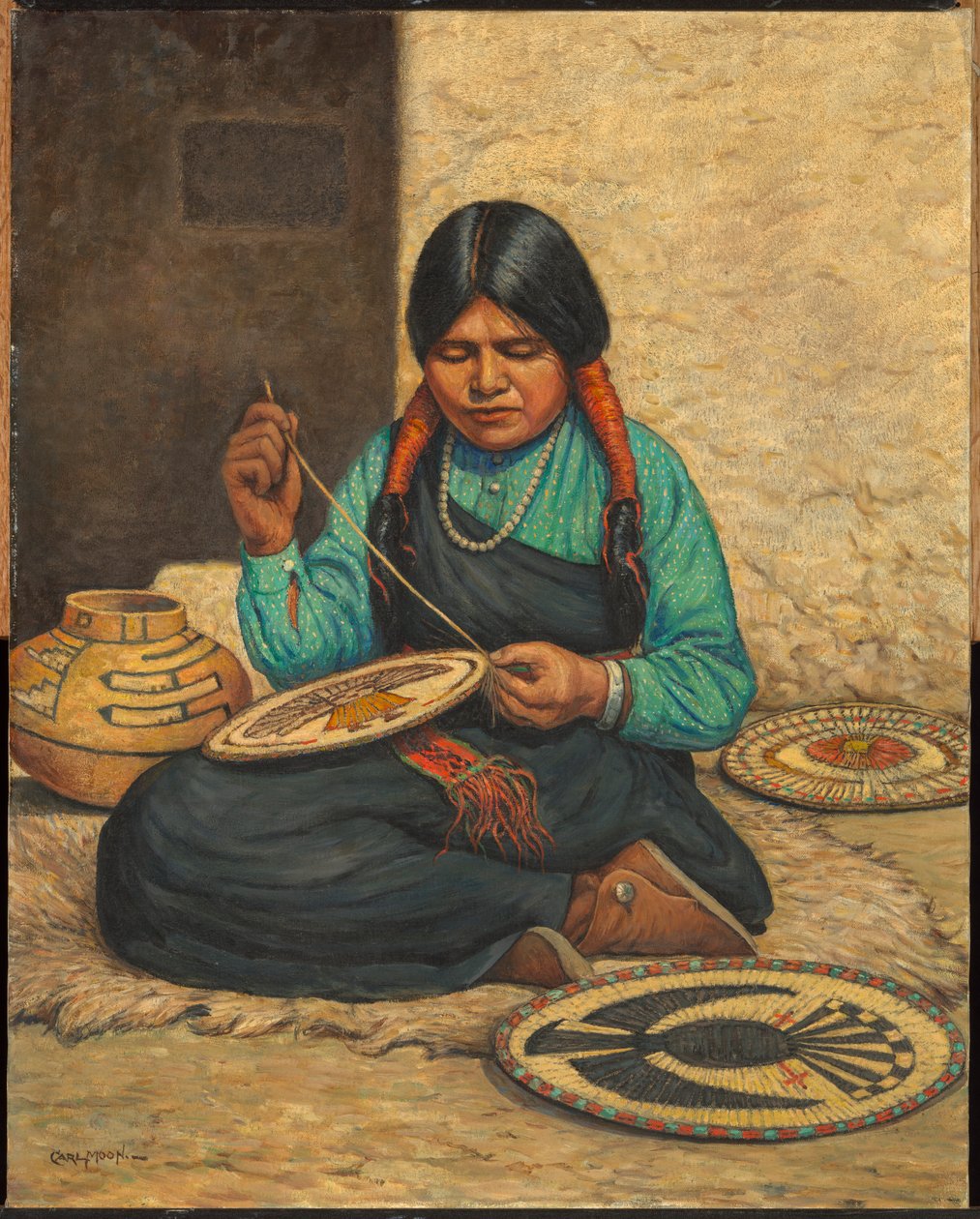 Tkalcovské destičky Hopi Woman od Carl Moon