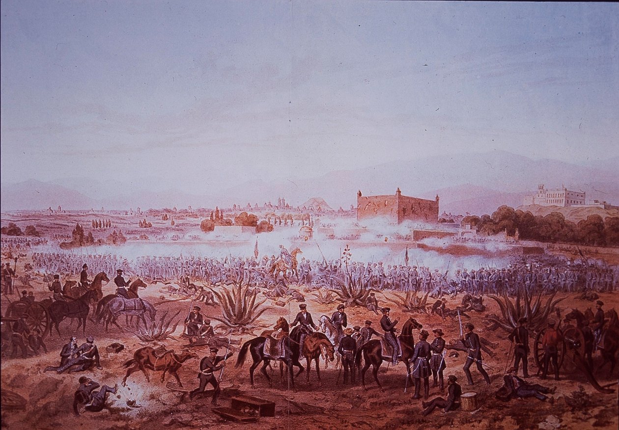 Mexicko-americká válka (1846-48), bitva u Molino del Rey, američtí vojáci útočící od Carl Nebel
