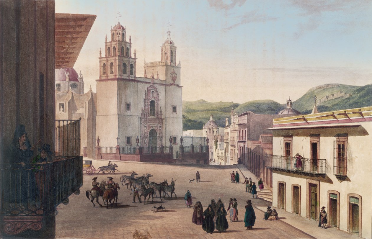 Plaza Mayor de Guanajuato (barevná rytina) od Carl Nebel