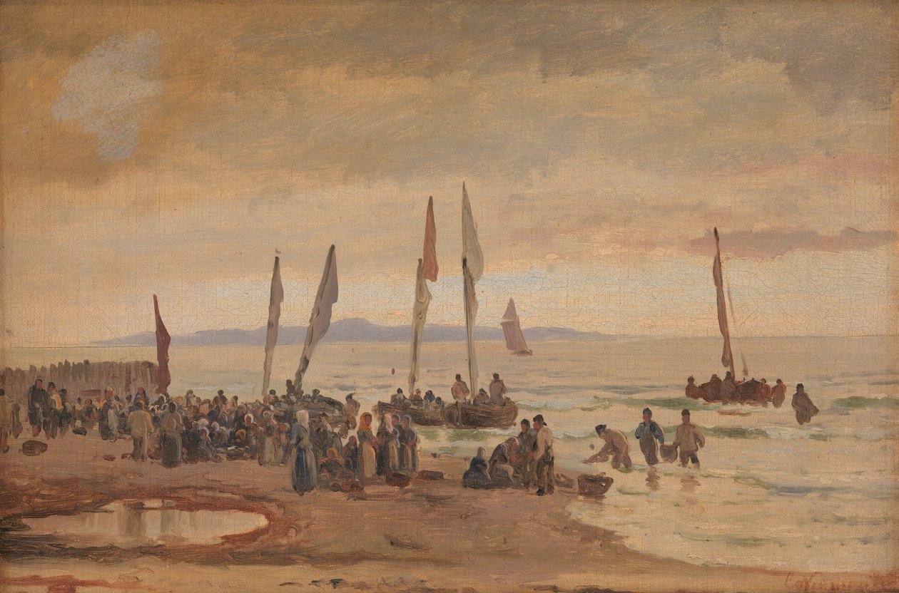 Vracející se rybáři jsou vítáni na Hornbæk Strand od Carl Neumann
