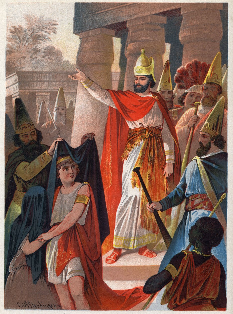 Na cedulce od Sarastra kněz rozprostírá velké černé plachty na prince Tamina a princeznu Paminu Ilustrace Carla Offterdingera (1829-1889) v „Začarované flétně“ (Die Zauberflote, flauto magico, Kouzelná flétna). Soukromá sbírka. od Carl Offterdinger