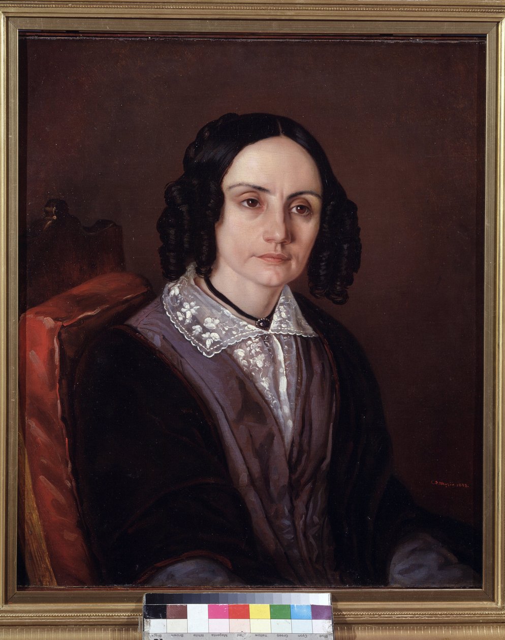 Portrét hraběnky Marie N. Volkonské (1805-1863) (Portrét hraběnky M.N. Volkonské). Manželka knížete Serge Volkonvského (1788-1865), který se v roce 1825 zúčastnil děkabristického nebo děkabristického povstání. Za to byl odsouzen do vyhnanství a jeho od Carl Peter Mazer