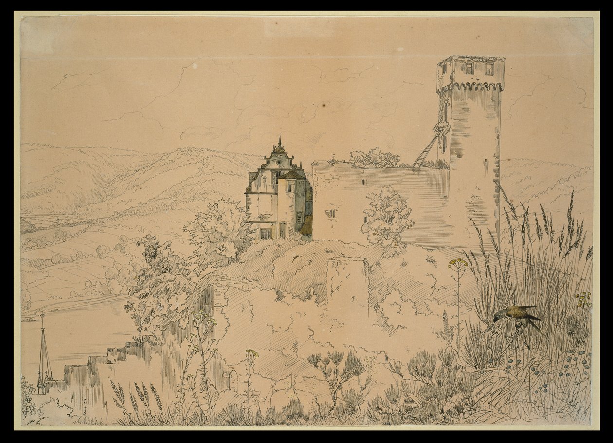 Hrad Hirschhorn na Neckaru (se sokolem) od Carl Philipp Fohr