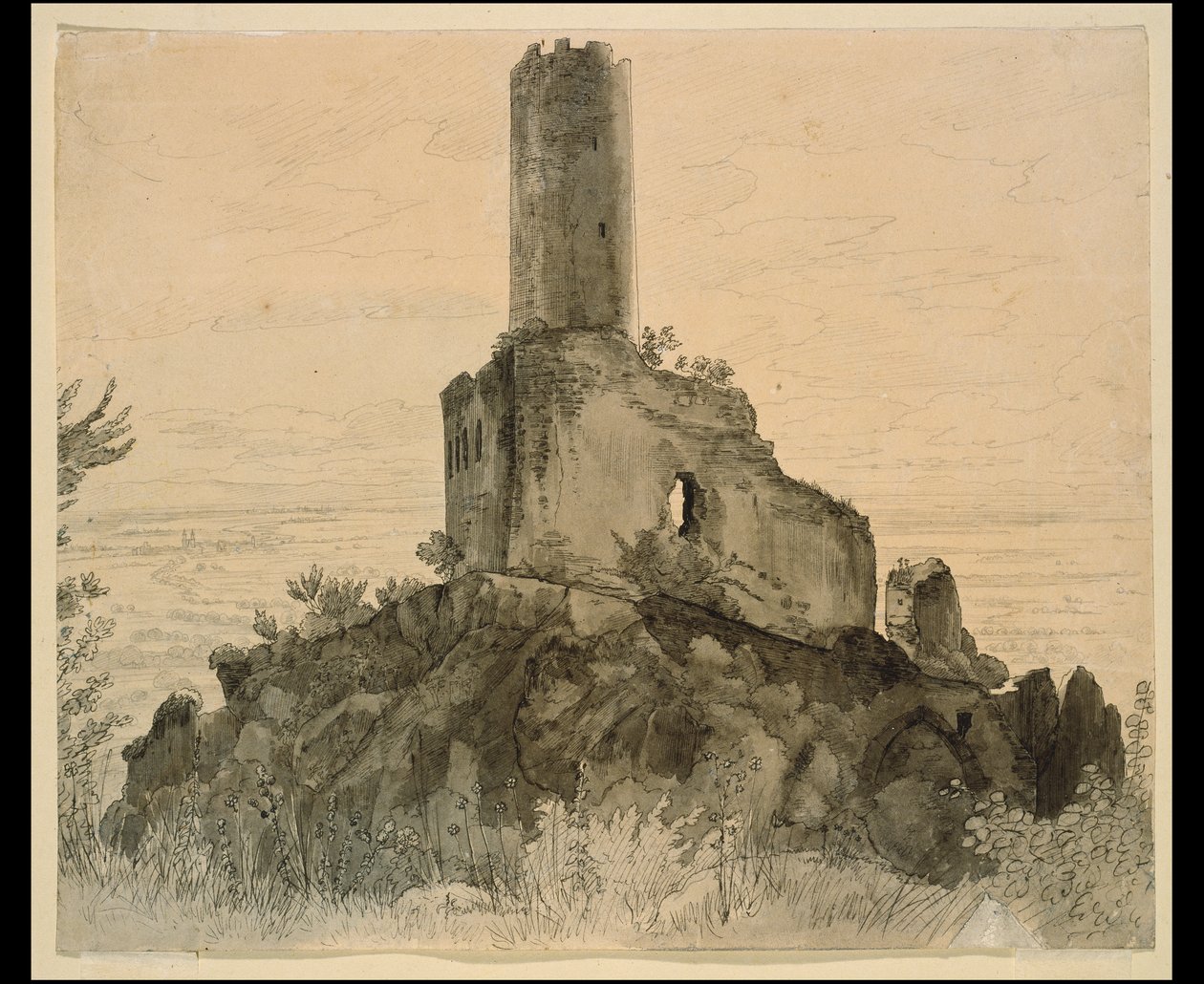 Zřícenina Strahlenburg u Schriesheimu s pohledem na Rýnskou nížinu od Carl Philipp Fohr