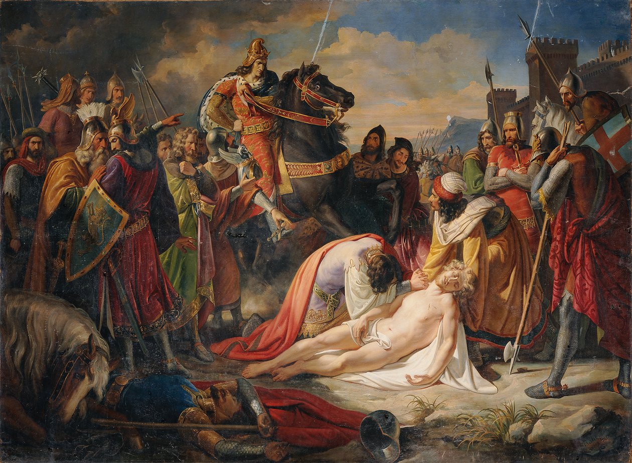 Karel I. z Anjou nad tělem Manfreda po bitvě u Beneventa 26. února 1266 1838 od Carl Rahl
