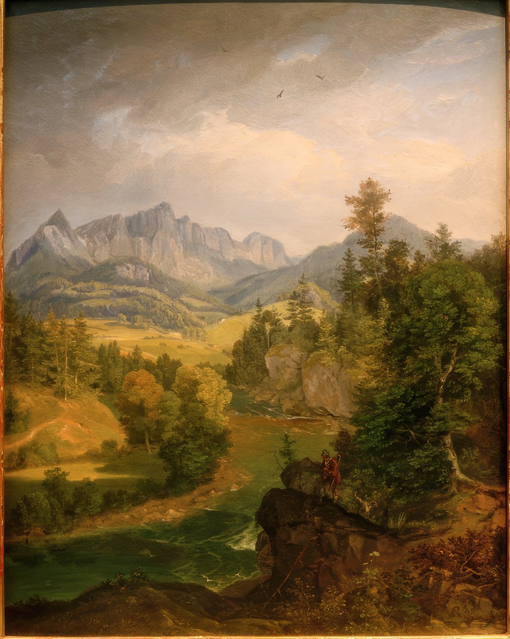 Horská krajina s řekou poblíž Berchtesgadenu od Carl Rottmann