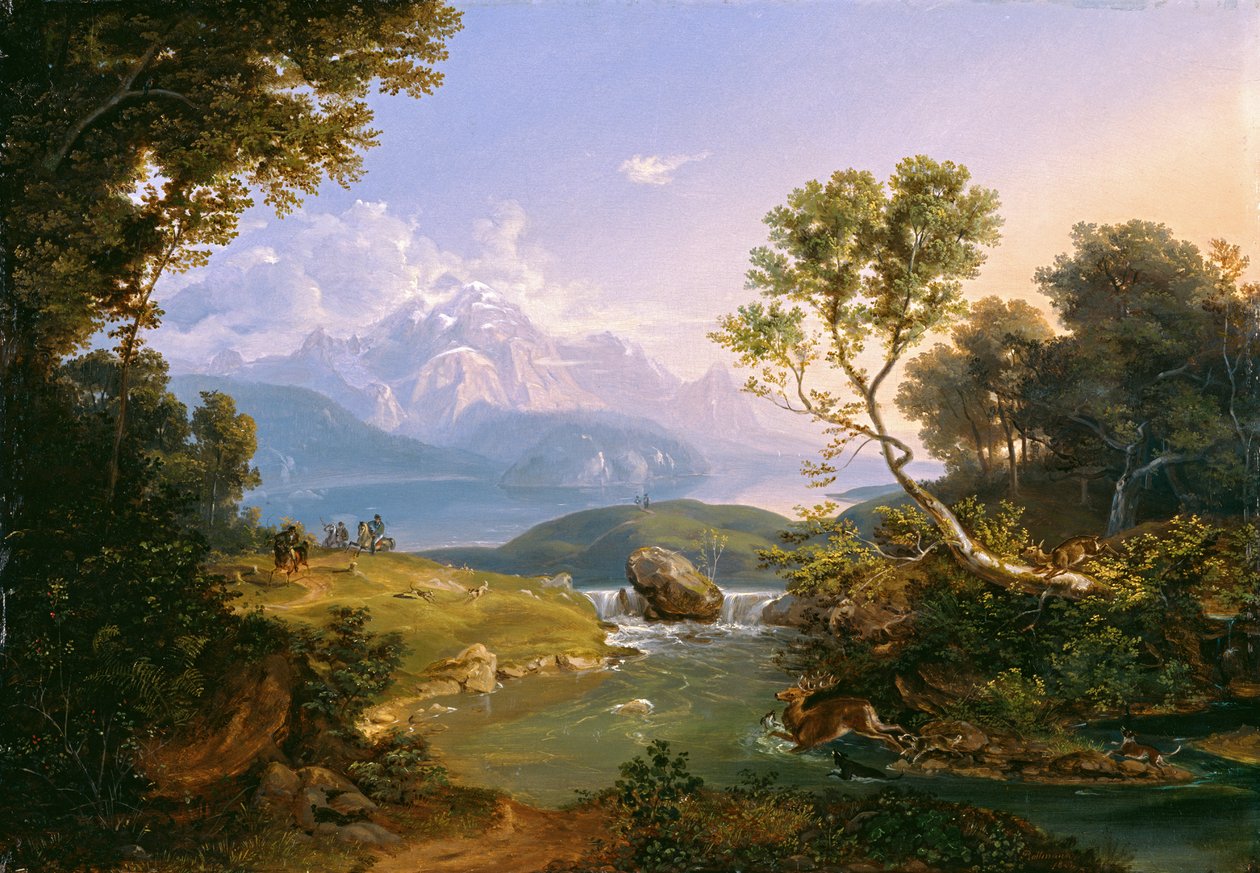 Lov jelenů u Hintersee u Berchtesgadenu od Carl Rottmann