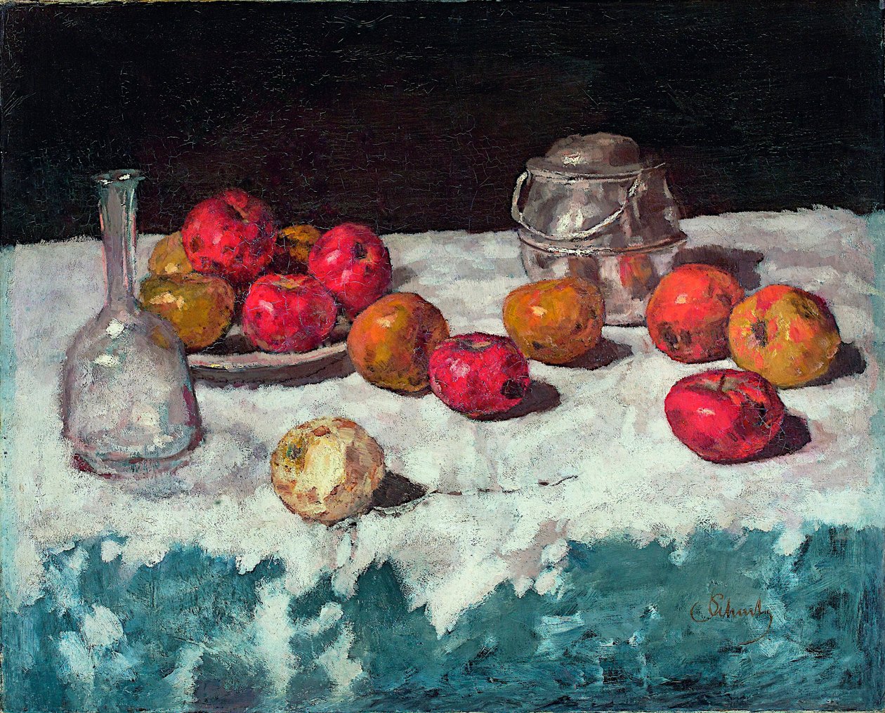 ""Příroda morte aux pommes"" (Zátiší s jablky) Peinture de Carl Schuch (1846-1903) 1889 Olej na plátně Rozměr 66,2x81,6 cm Museum Kunstpalast, Düsseldorf od Carl Schuch