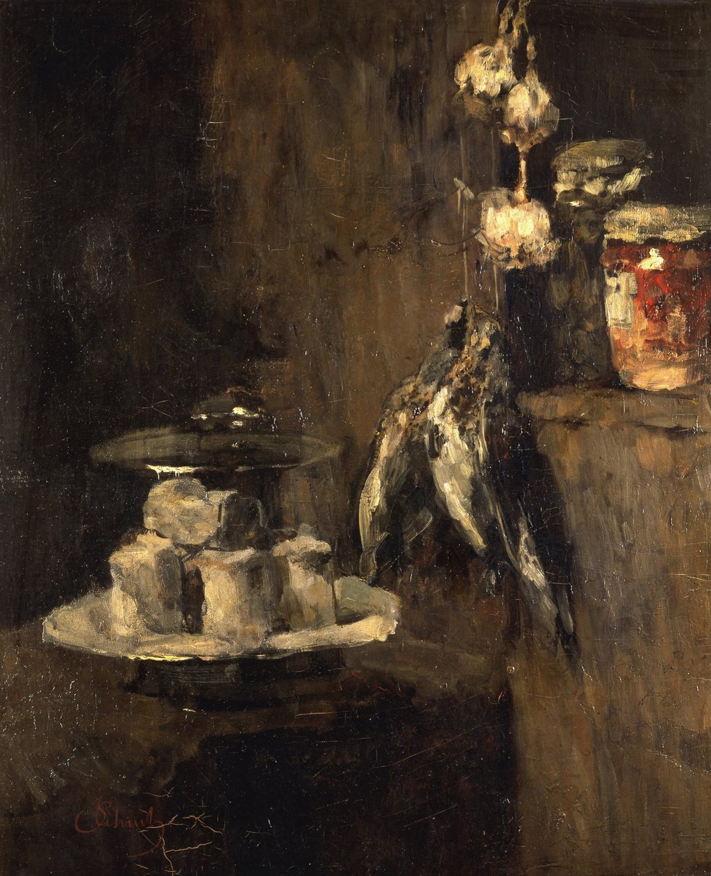 Zátiší s koroptvemi a sýrem, po roce 1884 od Carl Schuch