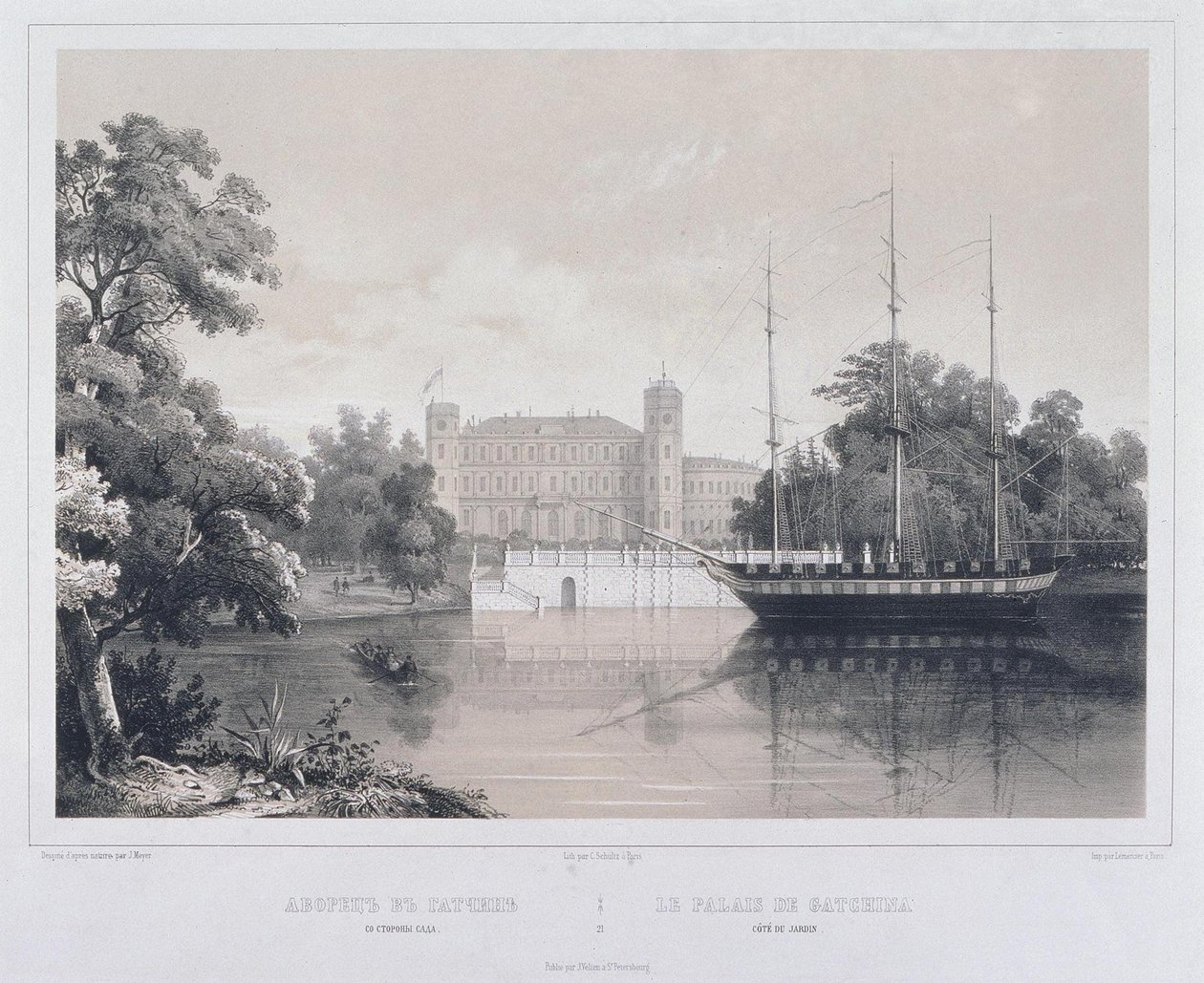 Pohled na palác v Gatchina od jezera, 1850s od Carl Schulz