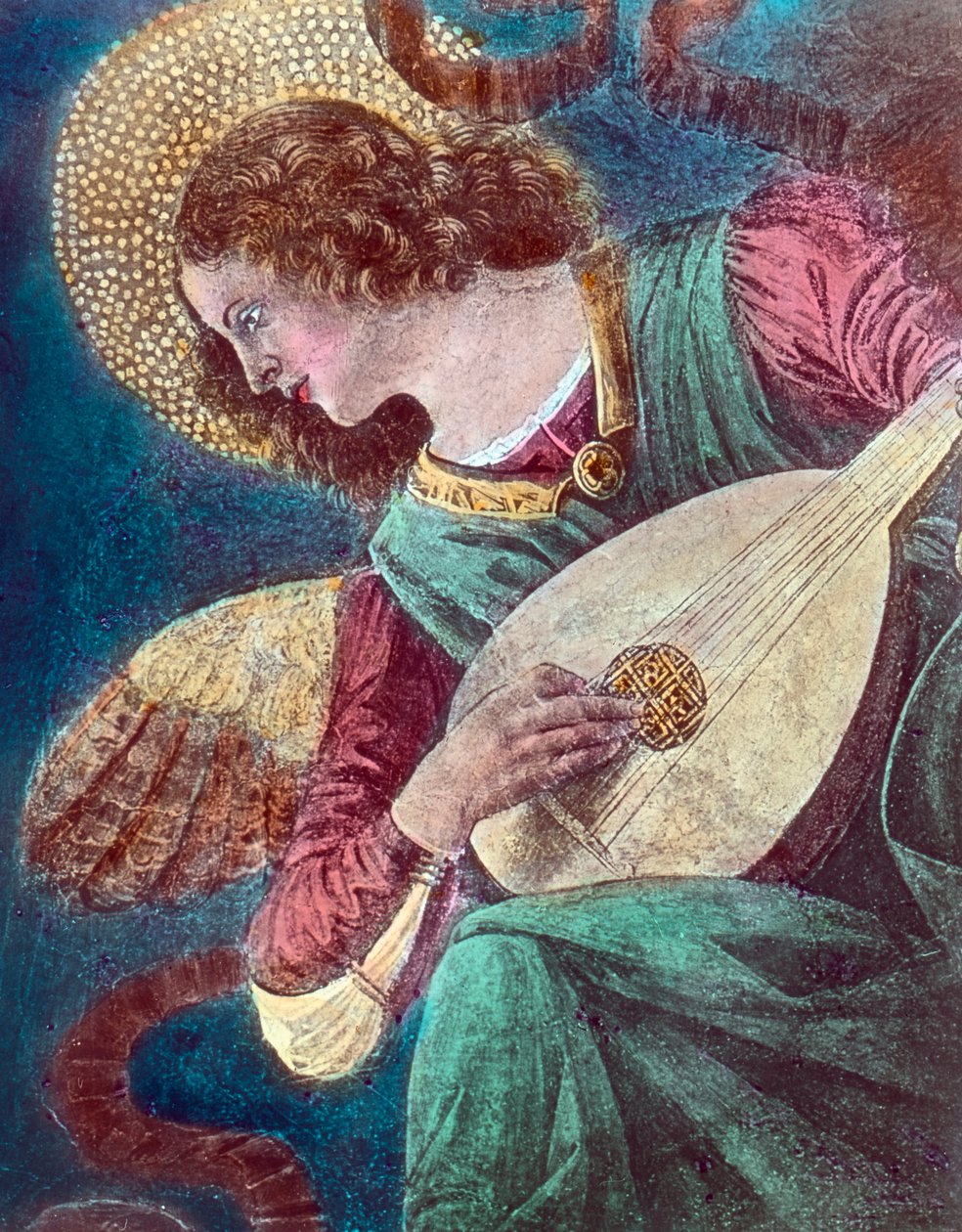 Andělský hudebník. Část fresky italského renesančního malíře Melozza da Forli, známého také jako Michelozzo degli Ambrogi (1438 - 1494), namalované kolem roku 1480. Datace obrazu: kolem roku 1900. Archiv Carla Simona od Carl Simon