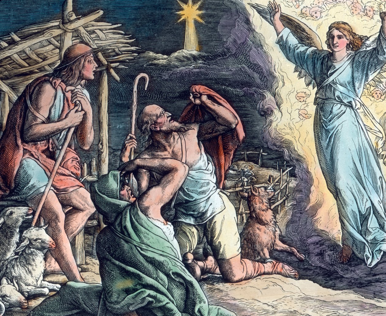 Poselství anděla. Ilustrace (nedatovaná) od německého malíře Julia Schnorra von Carolsfeld (1794-1872). Datum vyobrazení: 1910. Archiv Carla Simona od Carl Simon