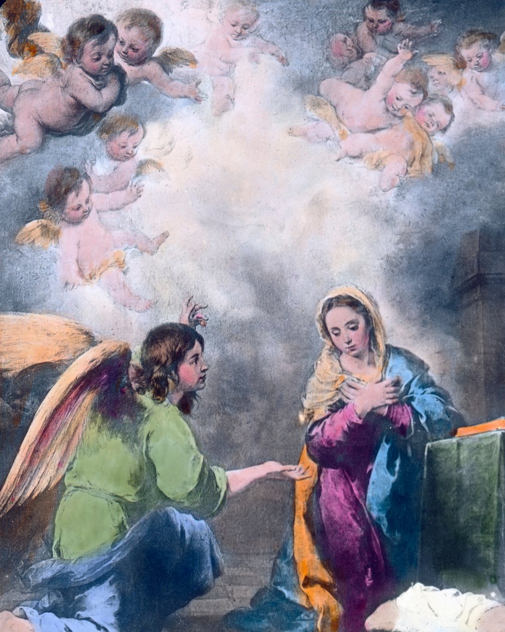 Zvěstování. Obraz španělského barokního malíře Bartolomea Estebana Murilla (1617-1682) z roku 1655. Datace obrazu: kolem roku 1910. Archiv Carla Simona od Carl Simon