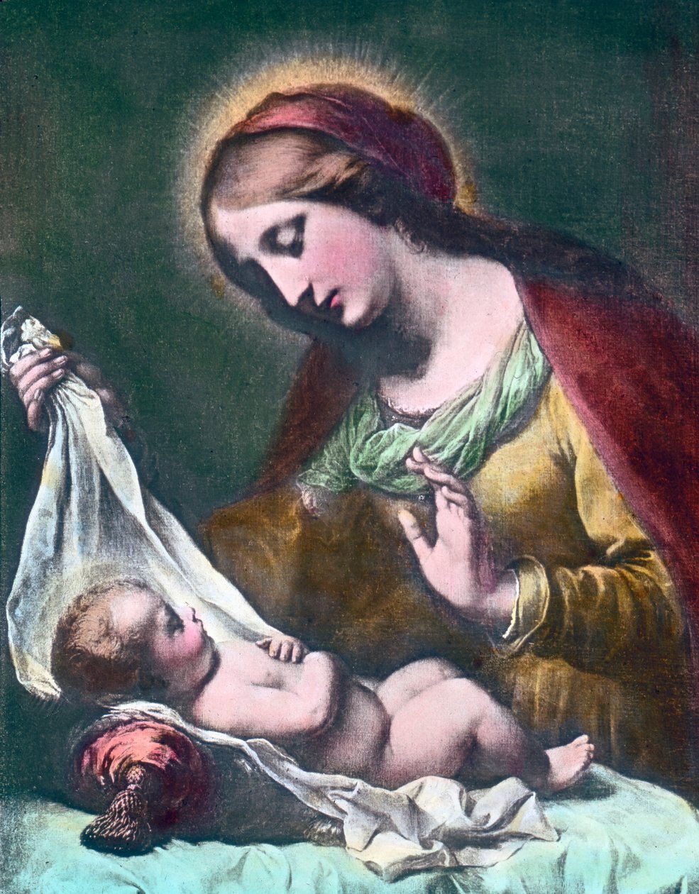 Madona s dítětem. Obraz (nedatovaný) od italského barokního malíře Carla Dolciho (1616-1686). Datace obrazu: kolem roku 1900. Archiv Carla Simona od Carl Simon