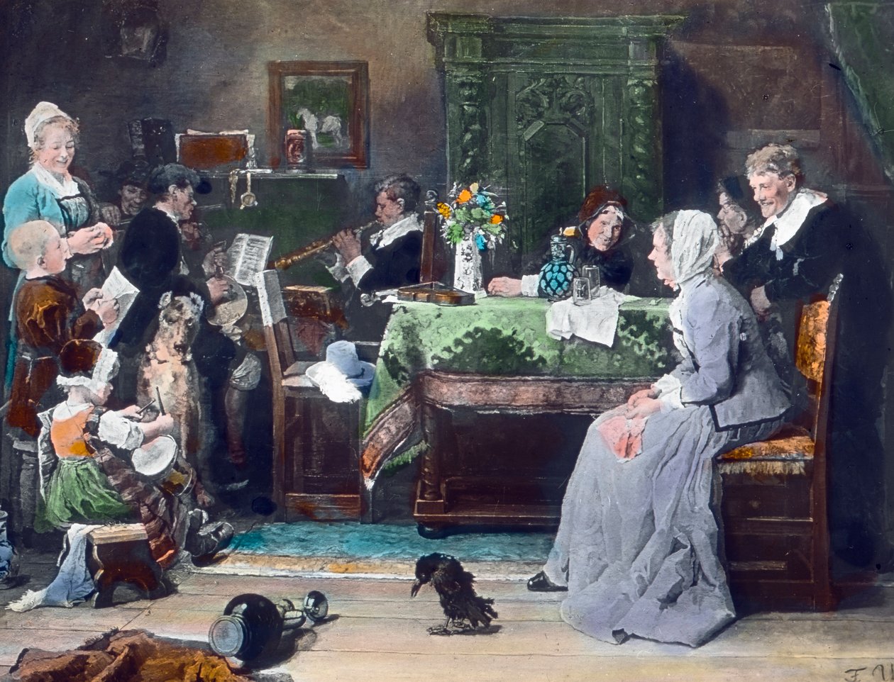 Rodinný koncert. Obraz německého malíře Fritze von Uhdeho (1848-1911) z roku 1881. Datum vzniku obrazu: kolem roku 1890. Archiv Carla Simona od Carl Simon