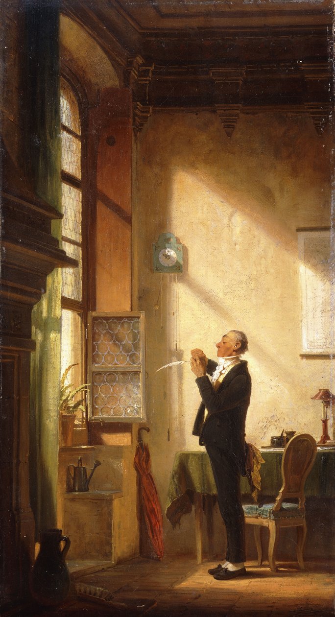 Spisovatel brousící si brk; Písař, řezající pero, od Carl Spitzweg