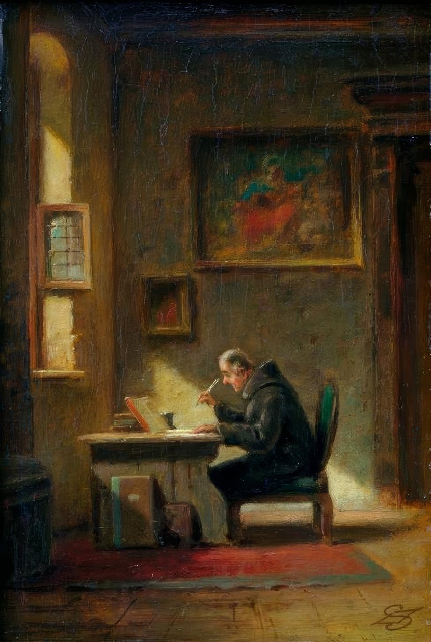 Učený mnich u stolu od Carl Spitzweg