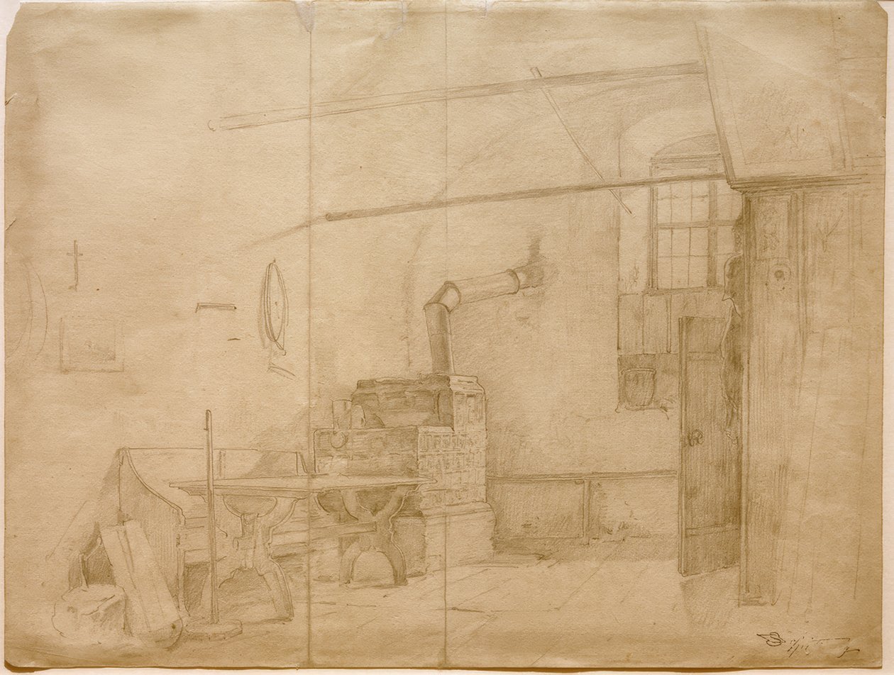 Kachlová kamna v selském pokoji od Carl Spitzweg