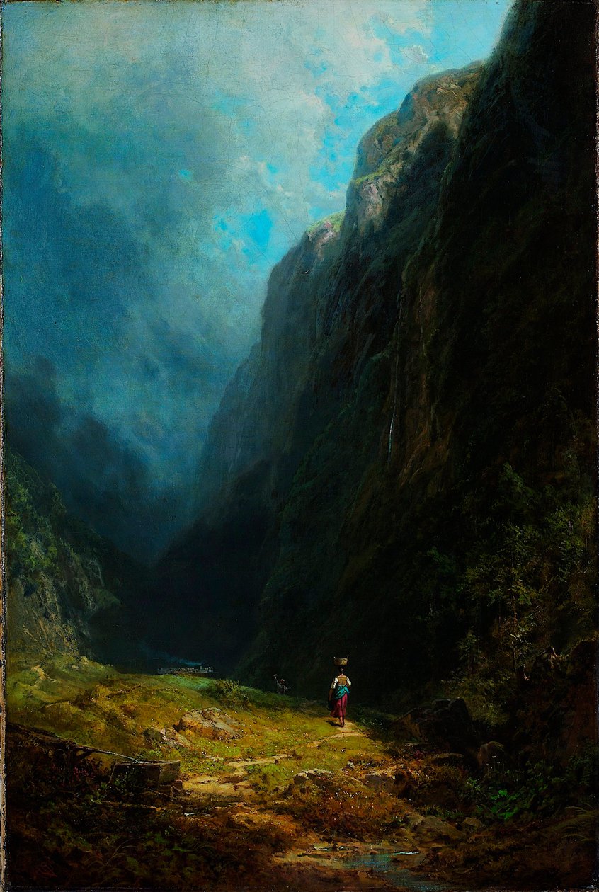 ""Paysage de haute vallee alpine"" Vue du mont Wendelstein Allemagne (V krajině alpského vysokého údolí s horou Wendelstein) Peinture de Carl Spitzweg (1808-1885) Olej na plátně vers. 1871 Rozměr 88,5x59 cm Muzeum Kunstpalast od Carl Spitzweg