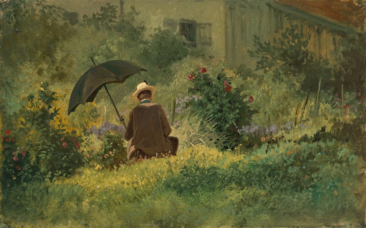 Malíř v zahradě, kolem roku 1860 (olej na plátně) od Carl Spitzweg