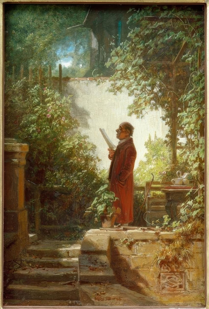 Čtečka novin v zahradě domu od Carl Spitzweg
