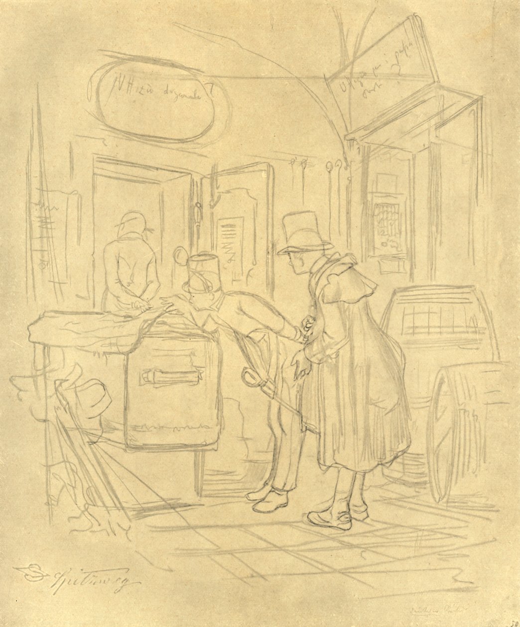 Zollvisitation I, polovina konce 19. století, c1924. od Carl Spitzweg