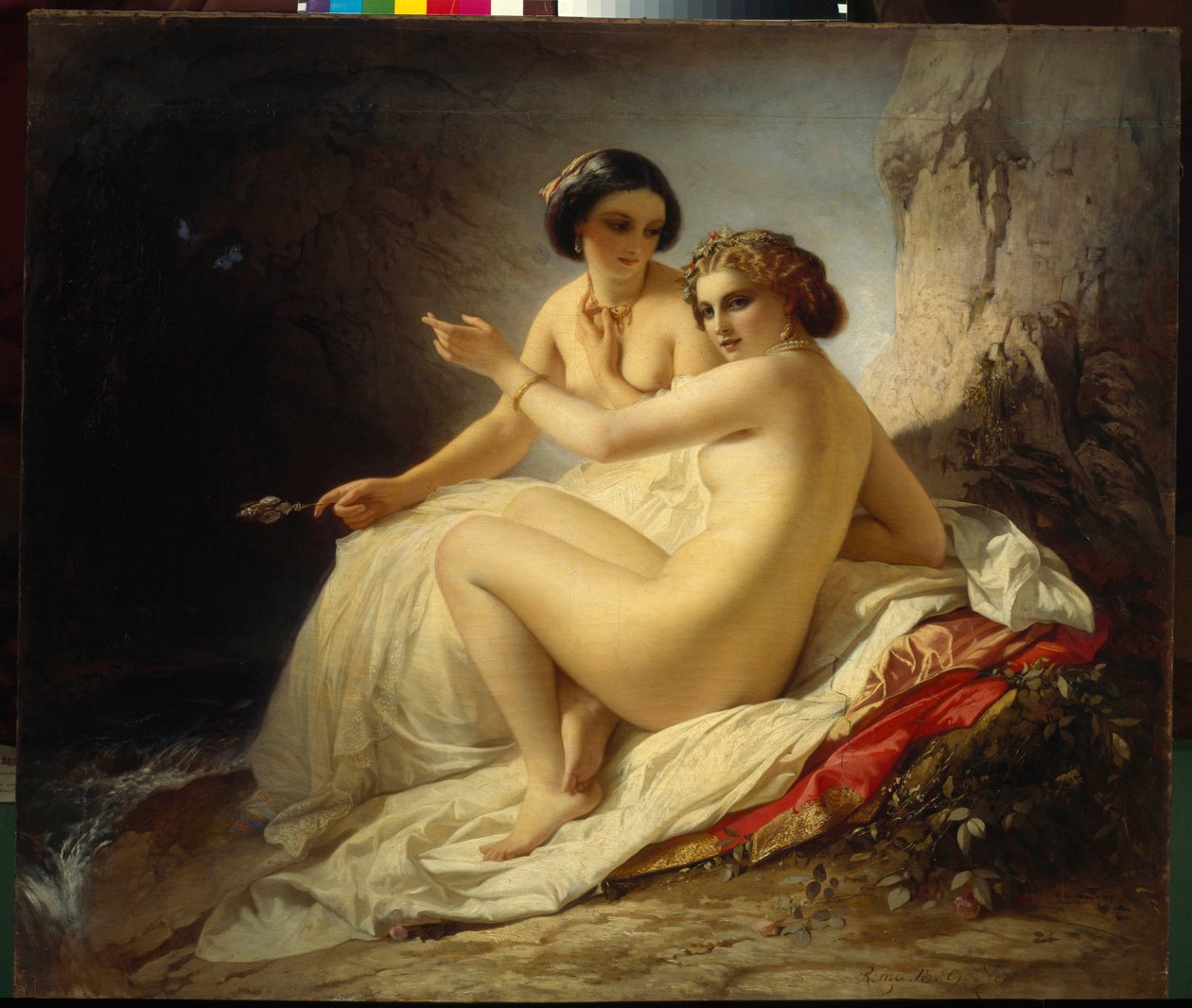 ""Dvě dívky v jeskyni"" (Dvě dívky v jeskyni) Obraz Timofei Neff (Carl Timoleon von Neff) (1805-1876) - 1859 - Olej na plátně - Státní ruské muzeum, Petrohrad od Carl Timoleon von Neff