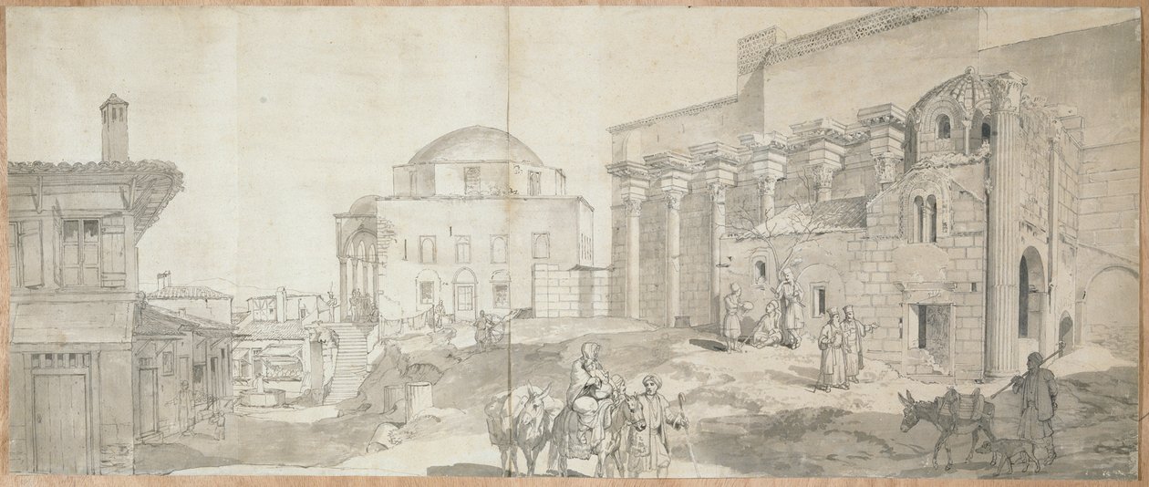 Hadriánova knihovna a Velká mešita v Athénách od Carl Wilhelm Freiherr von Heideck
