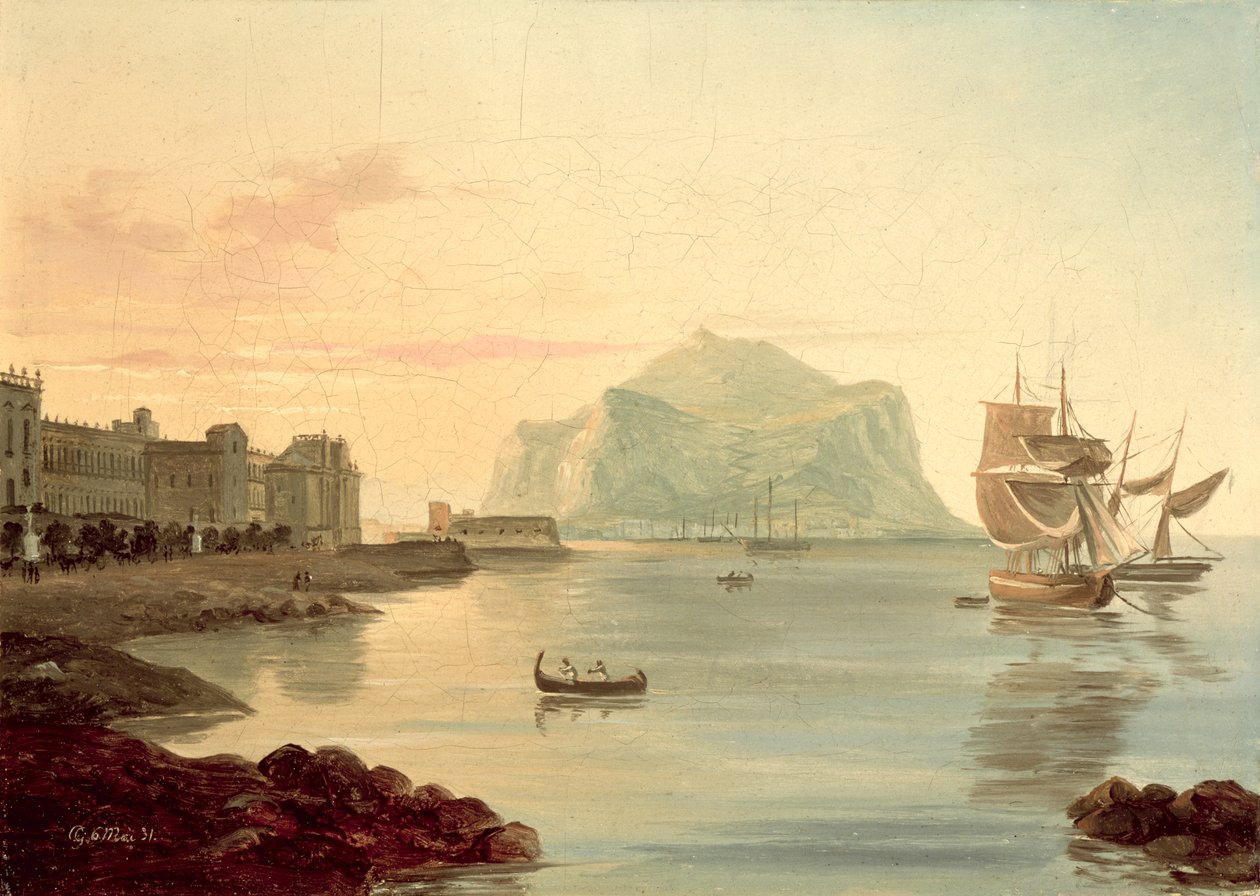 Přístav Palermo s horou Pellegrino, 1831 od Carl Wilhelm Goetzloff