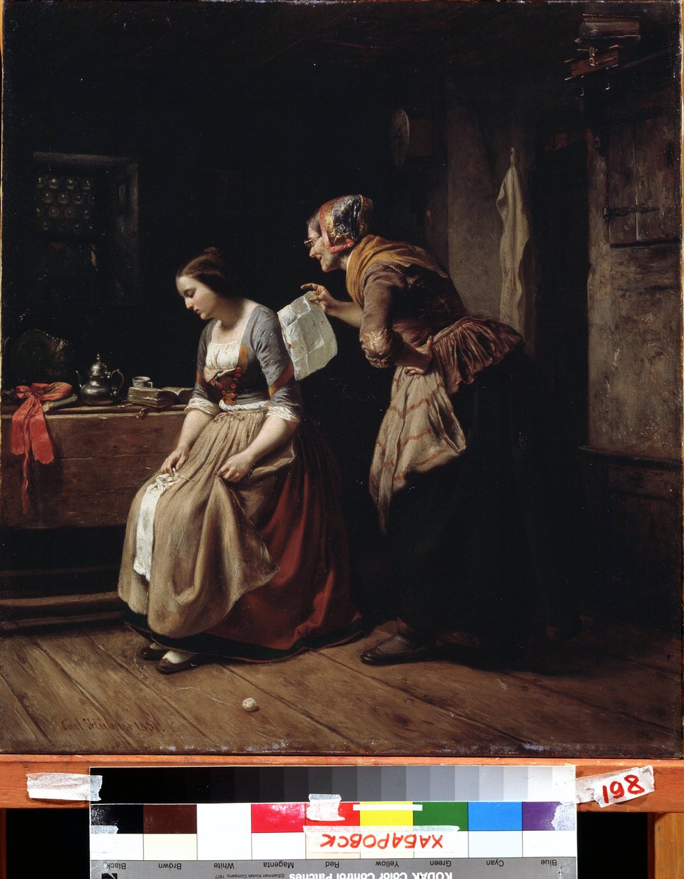""Dopis"" (Dopis) Sluha přináší dopis mladé dívce v zoufalství. Obraz Carl Wilhelm Hubner (1814-1879) Muzeum umění Dálného východu 19. století, Chabarovsk, Rusko od Carl Wilhelm Hübner