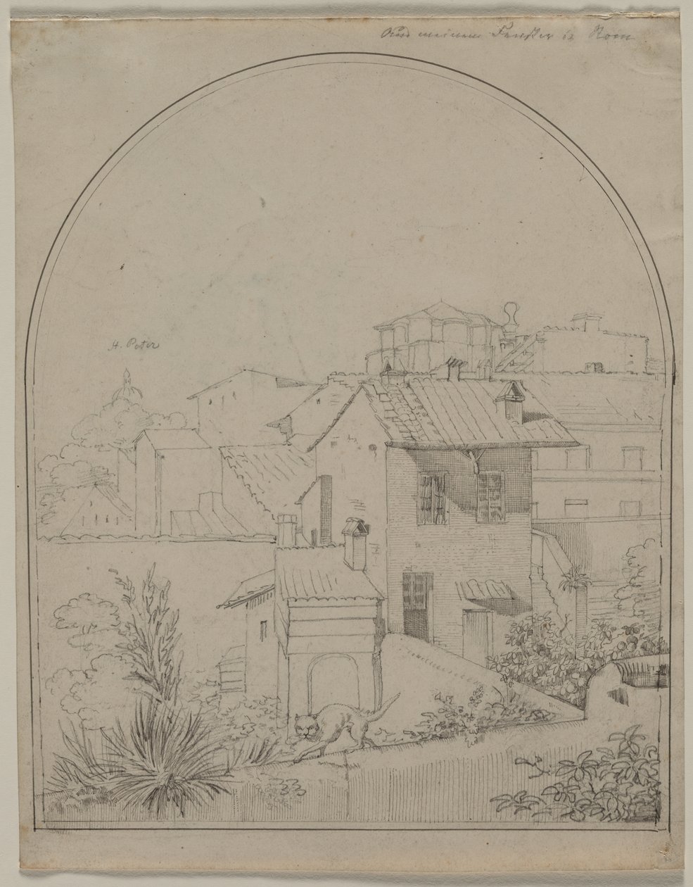 Pohled z mého okna v Římě recto Soldier in a Landscape verso , c. 1817. od Carl Wilhelm Tischbein