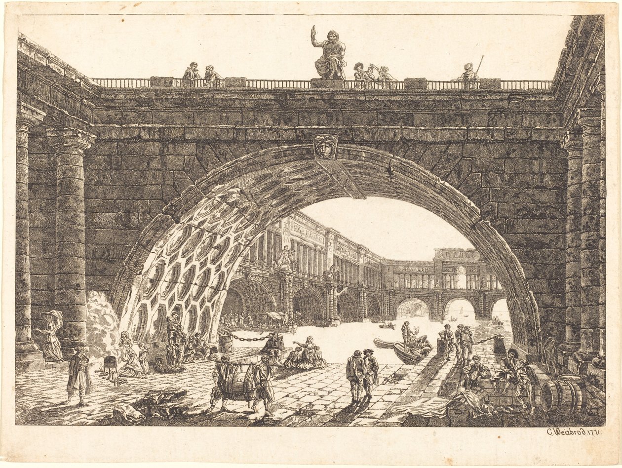 Architektonická fantazie monumentálního přístavu od Carl Wilhelm Weisbrod after Hubert Robert