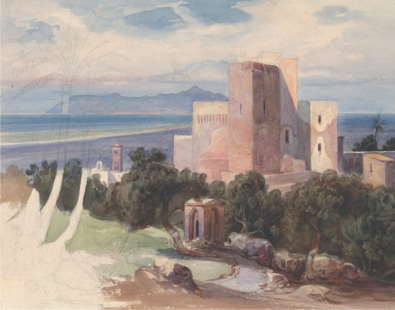 Pohled na Terracina s horou Circeo recto..., polovina 19. století. od Carl von Blaas
