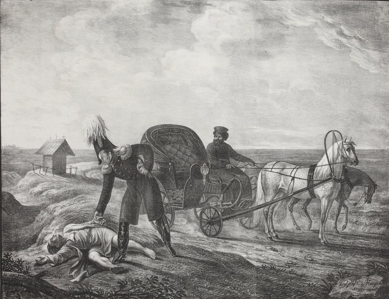 Císař Alexandr I. pomáhá potřebnému člověku, 1820. od Carl von Hampeln